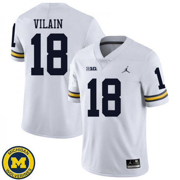 Men University of Michigan #18 Luiji Vilain White Jordan Brand Embroidery Jersey